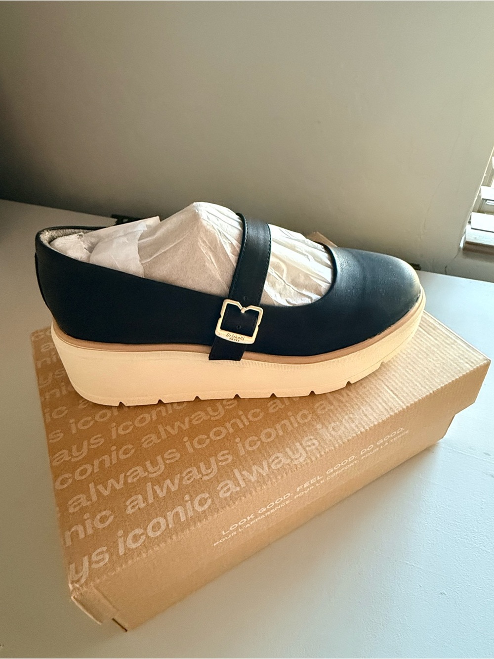 Dr. Scholl's Black Mary Jane Platform with Cream Sole